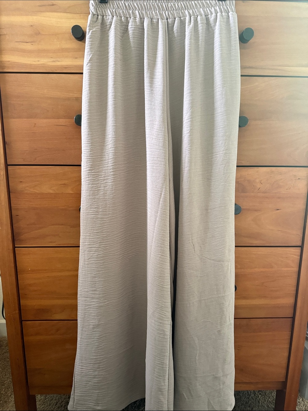 Zenana Light Gray/Brown Wide-Leg Elastic Waist Pants Size S